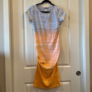 Hard Tails Forever T-Shirt Dress with ruching. Size Med. Sunrise color palette.